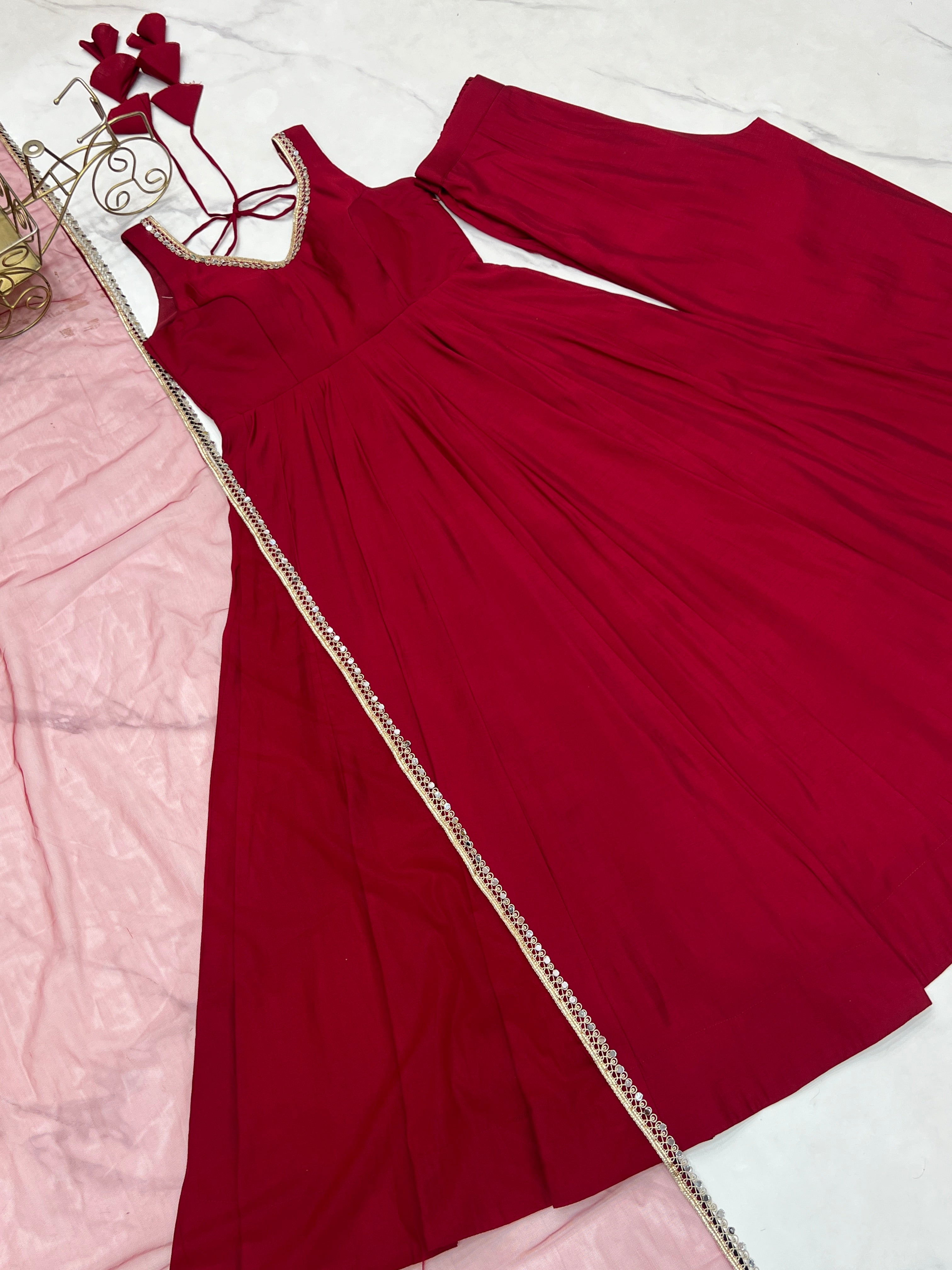 Red Color Silk Chanderi Designer Anarkali Dress