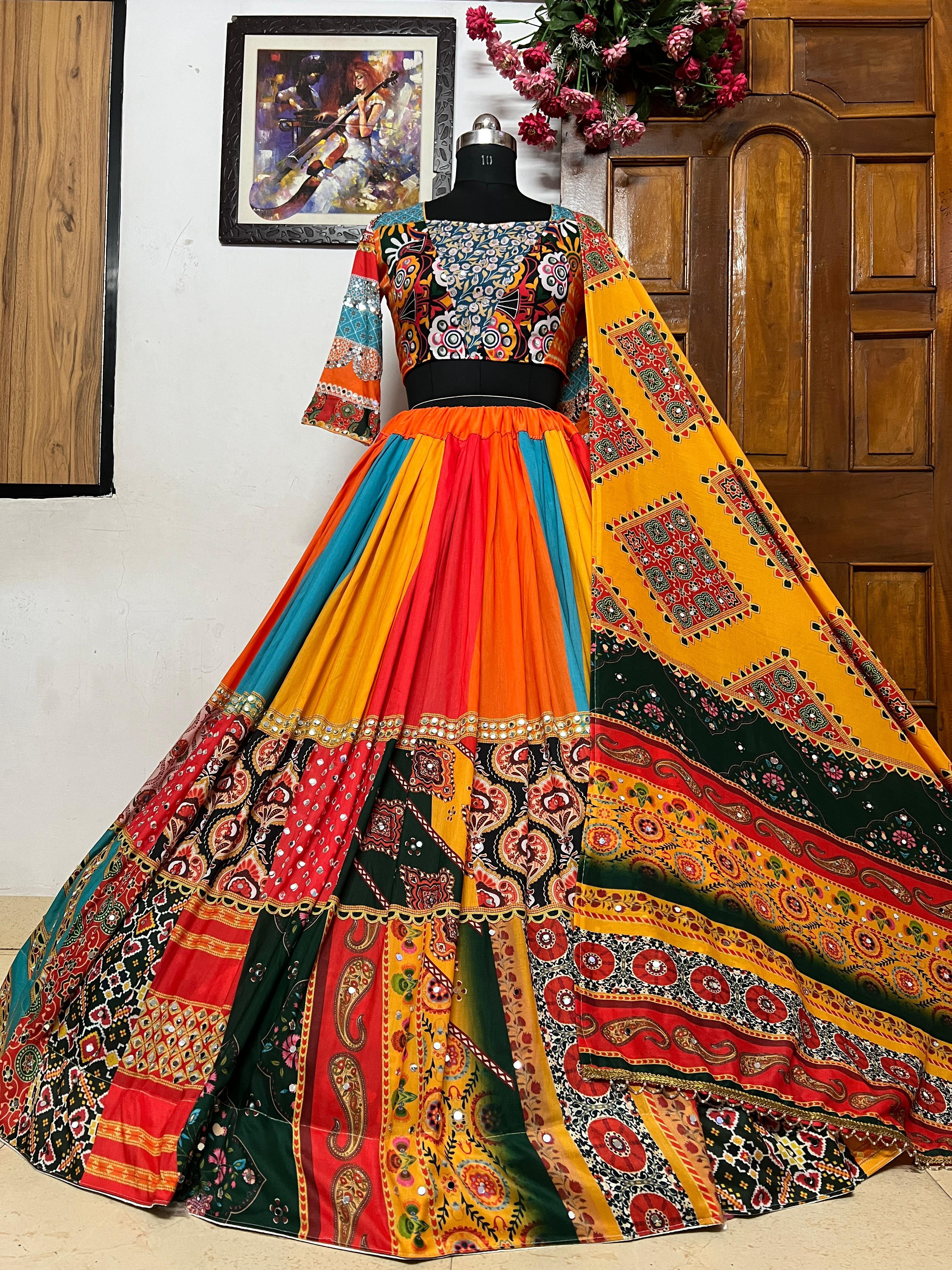 Geeta Rabari Wear Navratri Designer Digital Printed Mirror Work Lehenga