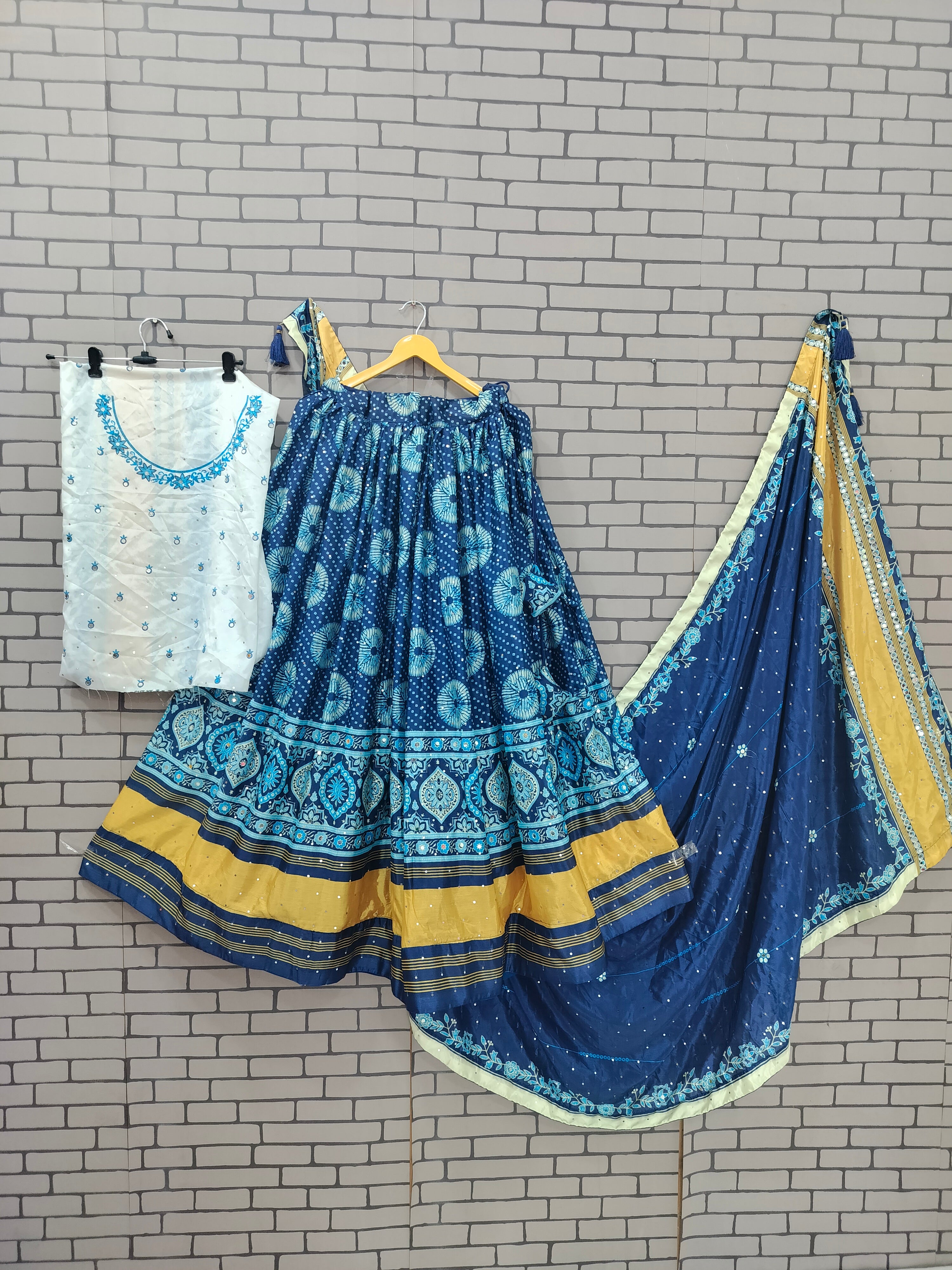 Navy Blue Color Digital Printed And Zari Work Lehenga Choli