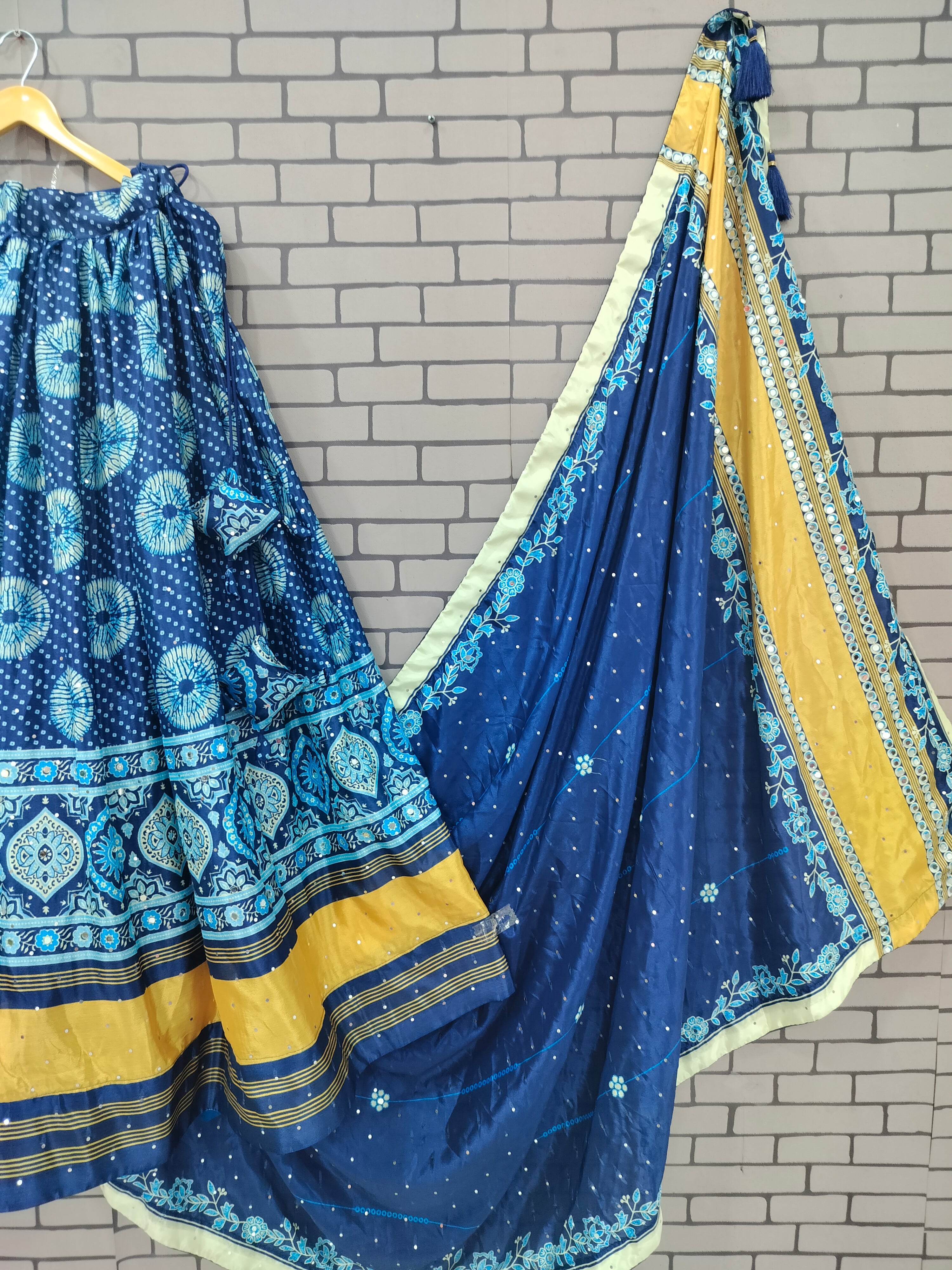 Navy Blue Color Digital Printed And Zari Work Lehenga Choli