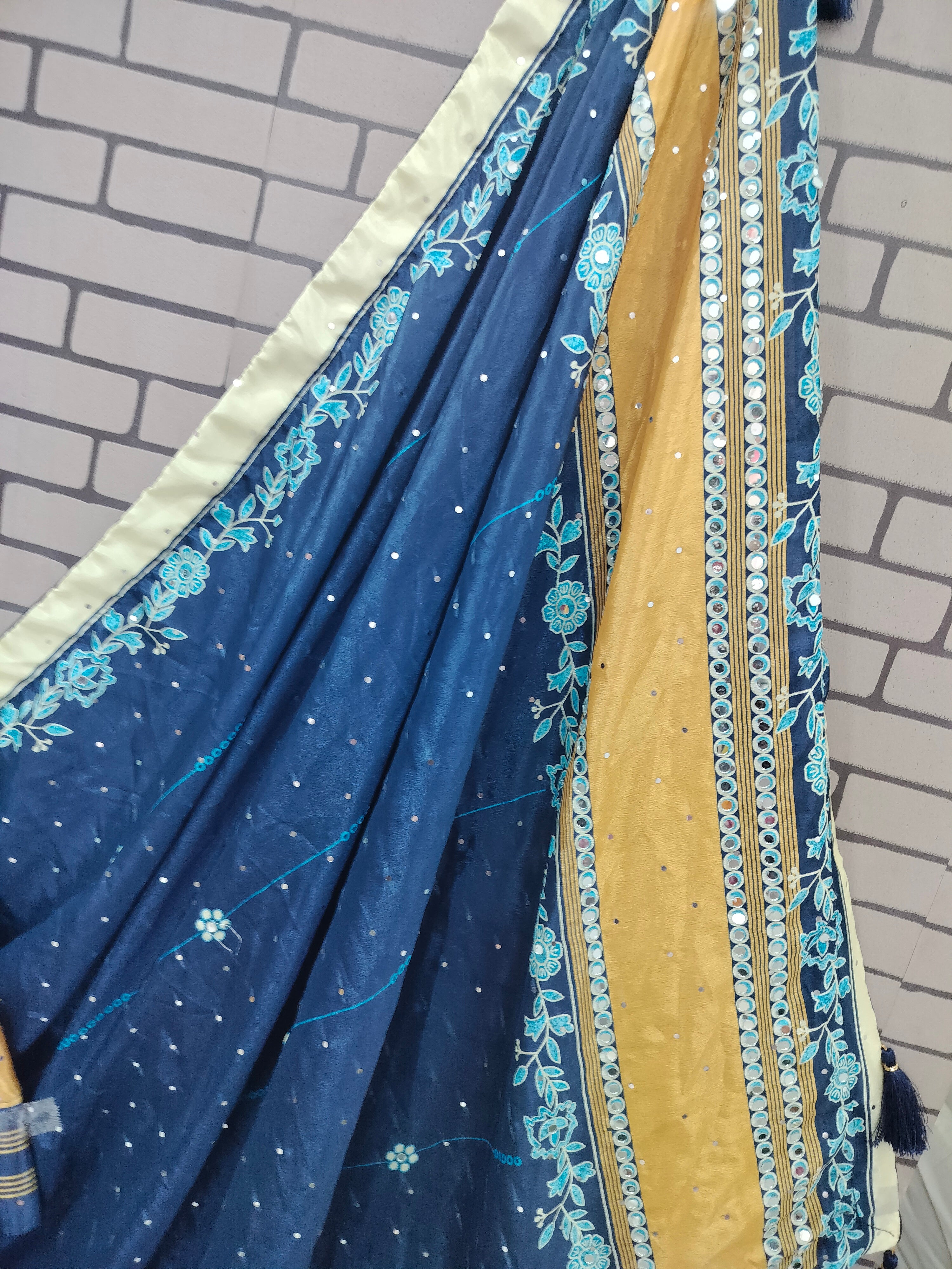 Navy Blue Color Digital Printed And Zari Work Lehenga Choli