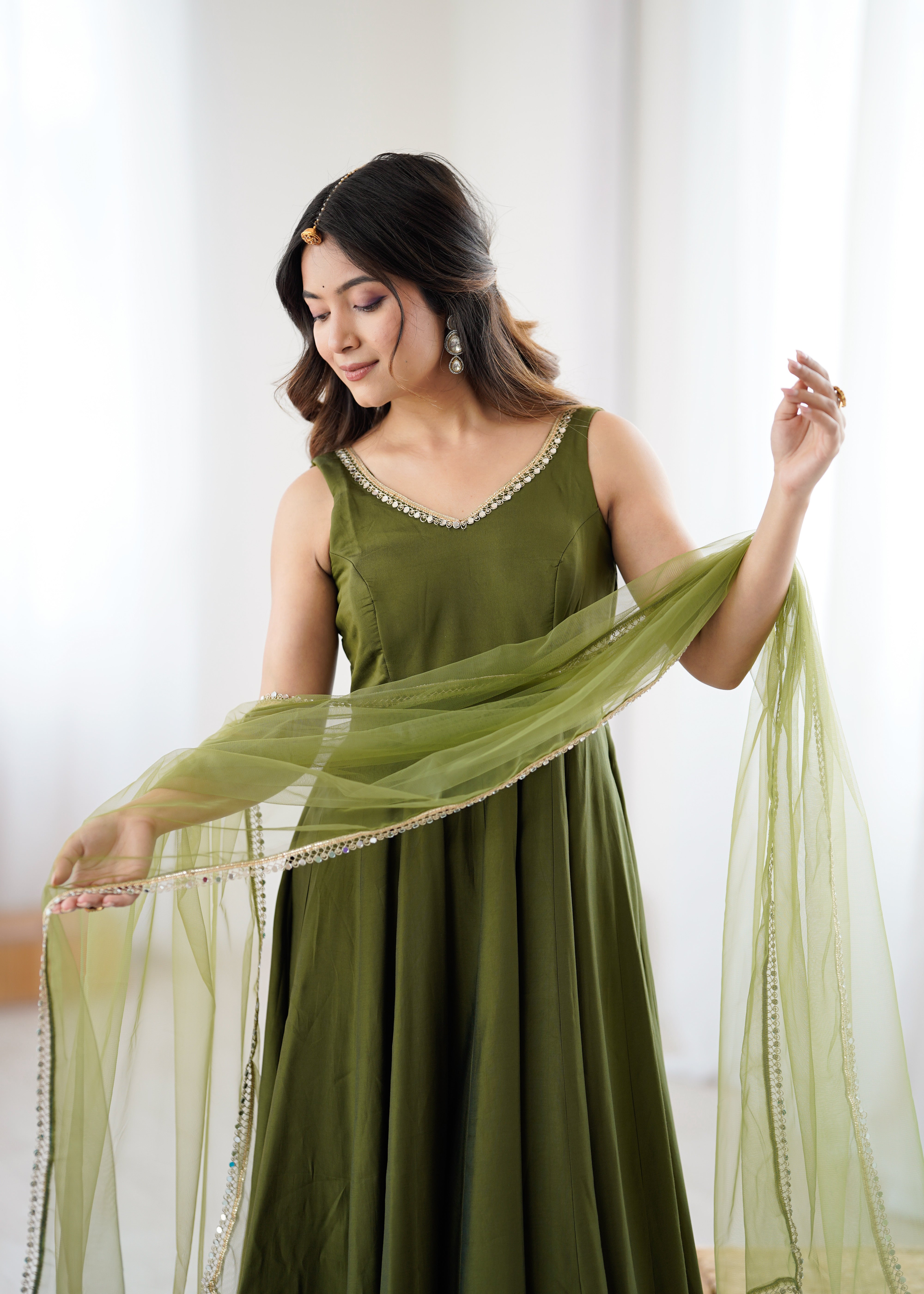 Green Color Silk Chanderi Designer Anarkali Dress