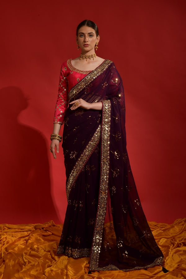 Beet Color Soft Georgette With Embroidery Work Party Wear Saree