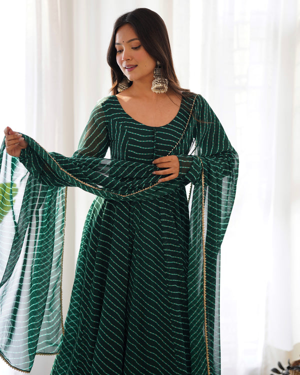 Green Color Faux Georgette Laheriya Print Designer Anarkali Suit