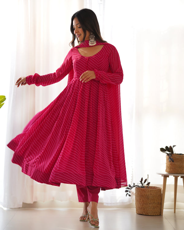 Pink Color Faux Georgette Laheriya Print Designer Anarkali Suit