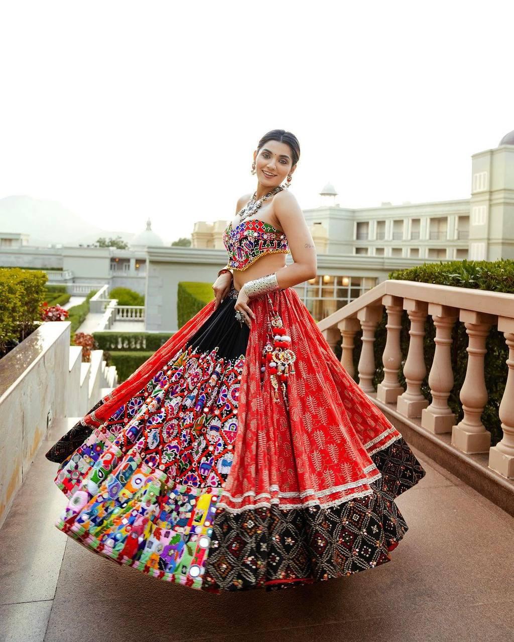 Multi Color Maslin Cotton With Digital Print Real Mirror Navratri Designer  Special Lehenga Choli Set