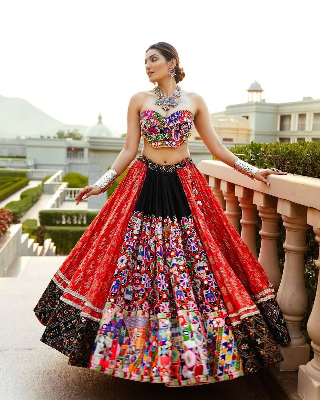 Multi Color Maslin Cotton With Digital Print Real Mirror Navratri Designer  Special Lehenga Choli Set