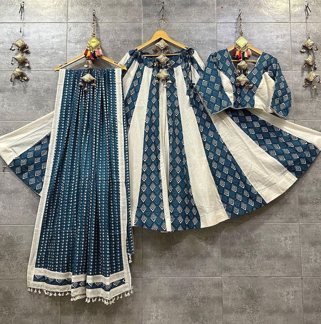 Rama Color Pure Cotton With Print Lehenga Choli Set