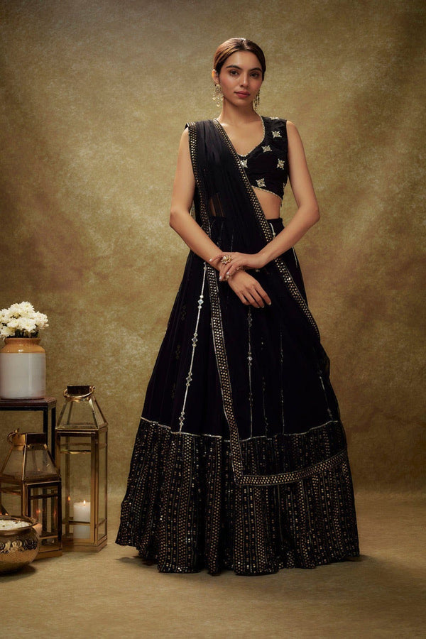 Black Color Georgette Trendy Sequins Work Designer Lehenga Choli