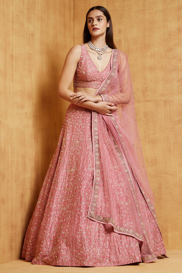 Pink Color Sequins Embroidery Work Designer Wedding Wear Lehenga Choli