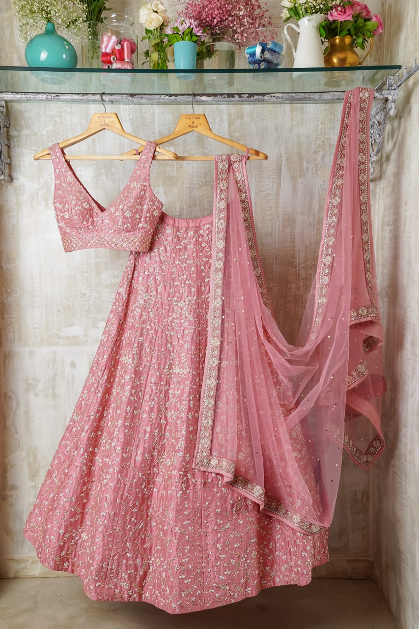 Pink Color Sequins Embroidery Work Designer Wedding Wear Lehenga Choli