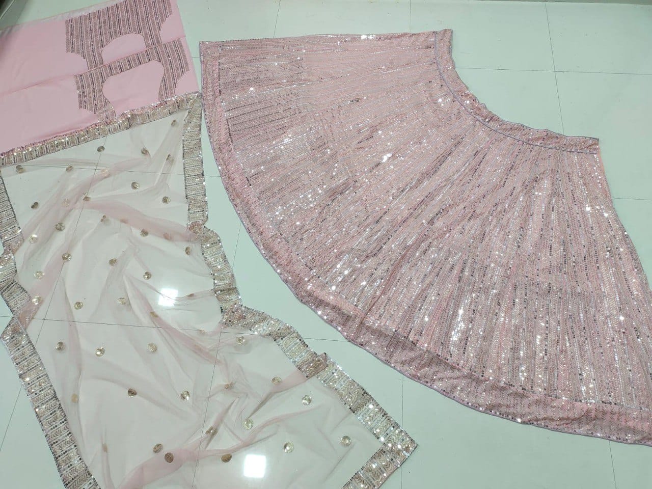 Peach Color Heavy Sequins Georgette Bollywood Designer Lehenga Set