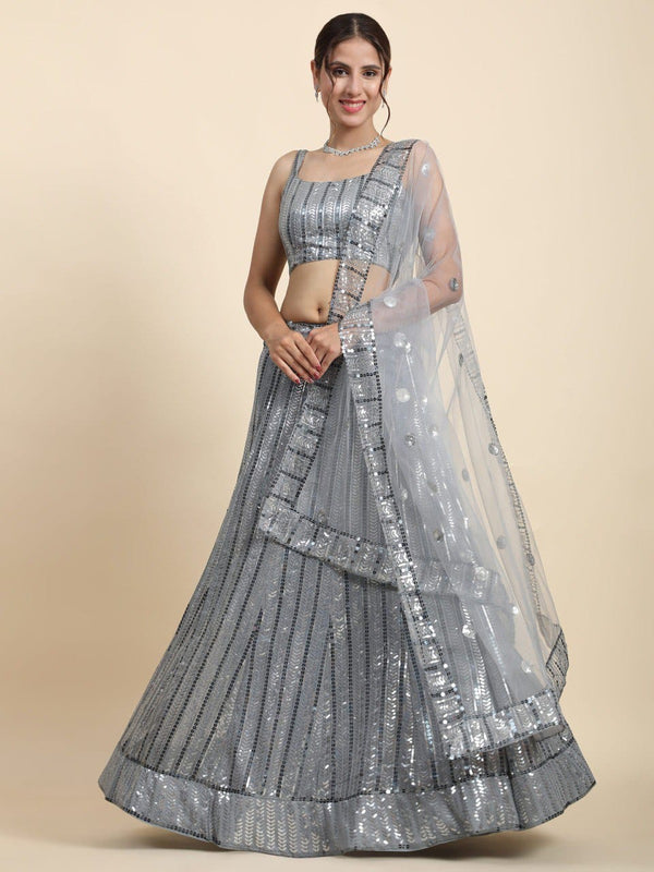 Gray Color Heavy Sequins Georgette Bollywood Designer Lehenga Set
