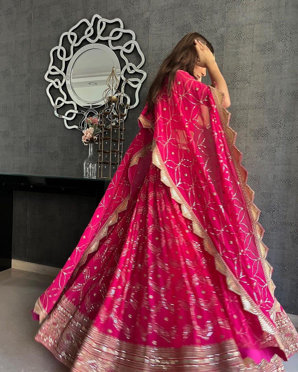 Pink Color Heavy Sequins  Embroidery Work Designer Lehenga