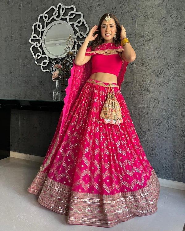 Pink Color Heavy Sequins  Embroidery Work Designer Lehenga