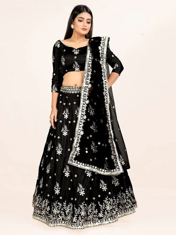 Black Color Paper Mirror Work And Zari Embroidery Work Designer Lehenga Choli