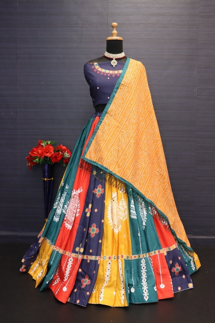Multi Color Digital Printed Mirror Work Navratri Lehenga Choli