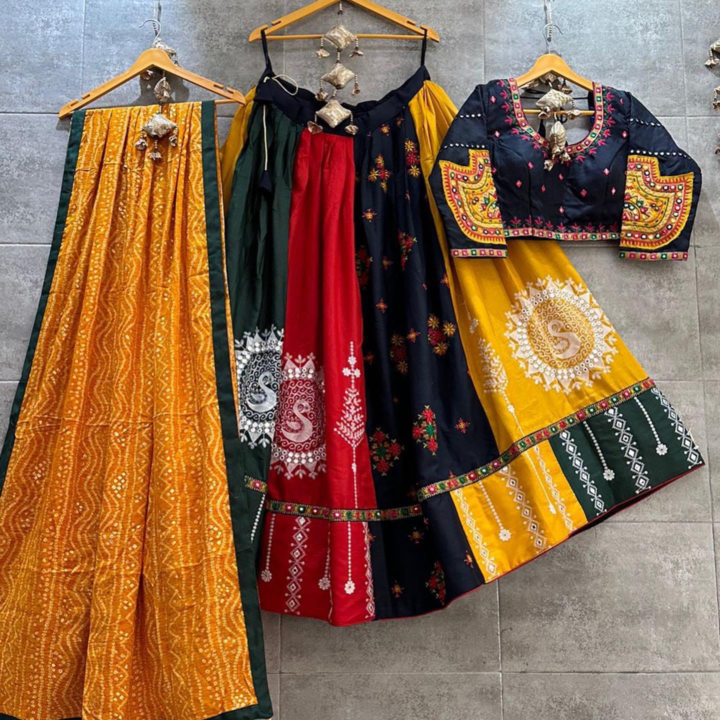 Multi Color Digital Printed Mirror Work Navratri Lehenga Choli