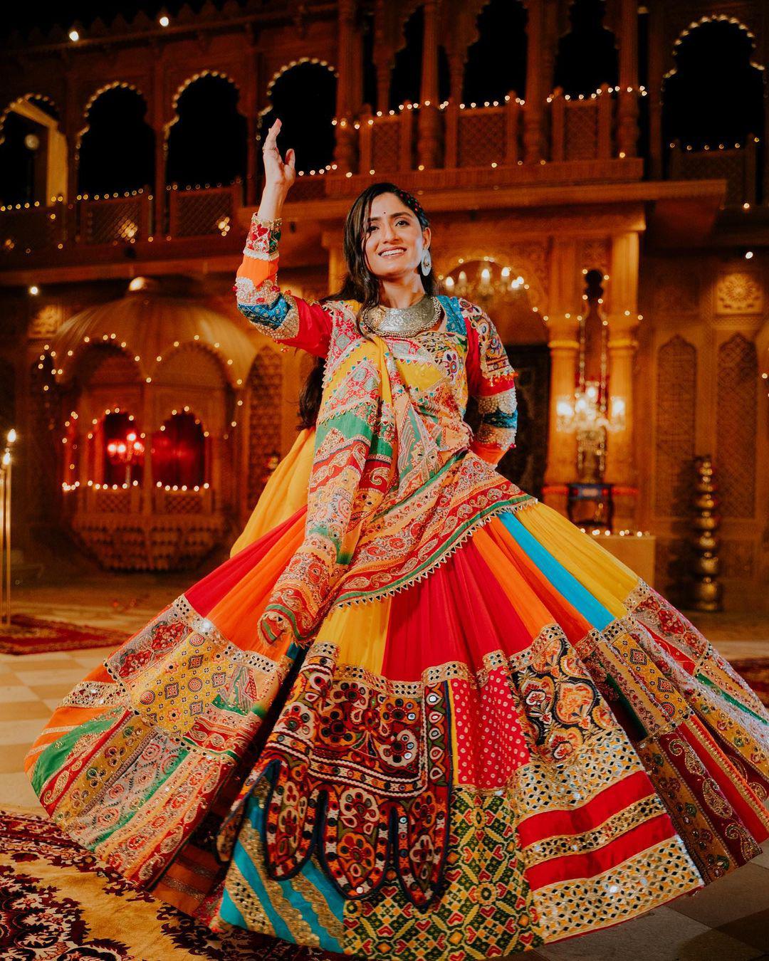 Geeta Rabari Wear Navratri Designer Digital Printed Mirror Work Lehenga