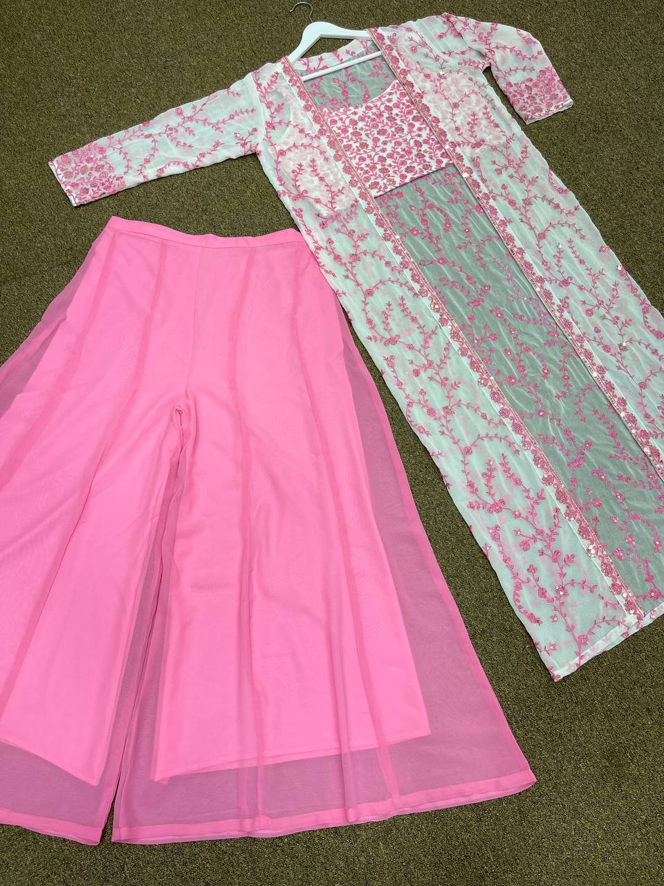 Pink Color Party Wear Designer Georgette Shrug with Palazzo