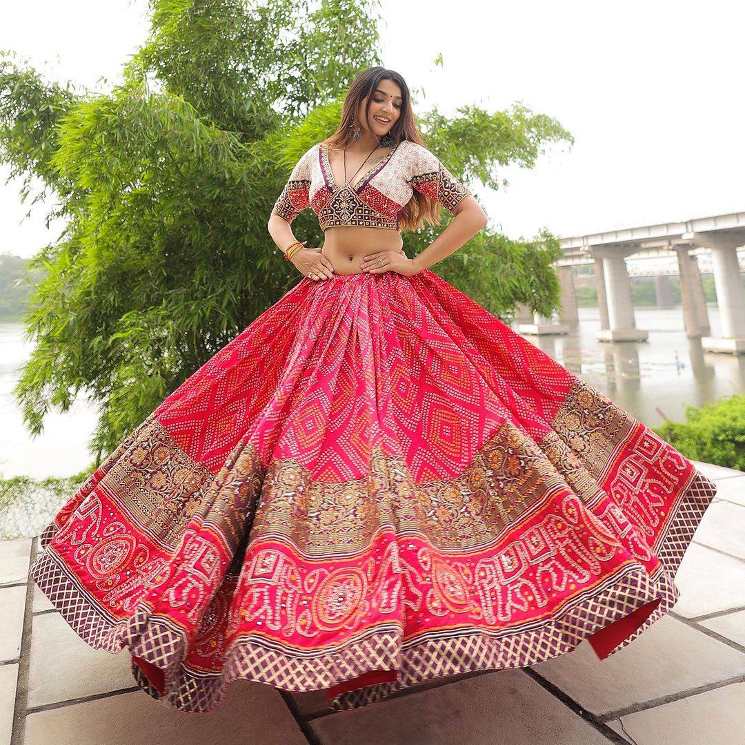 Light Pink Color Maslin Cotton With Digital Print Real Mirror Navratri Special Lehenga Choli Set