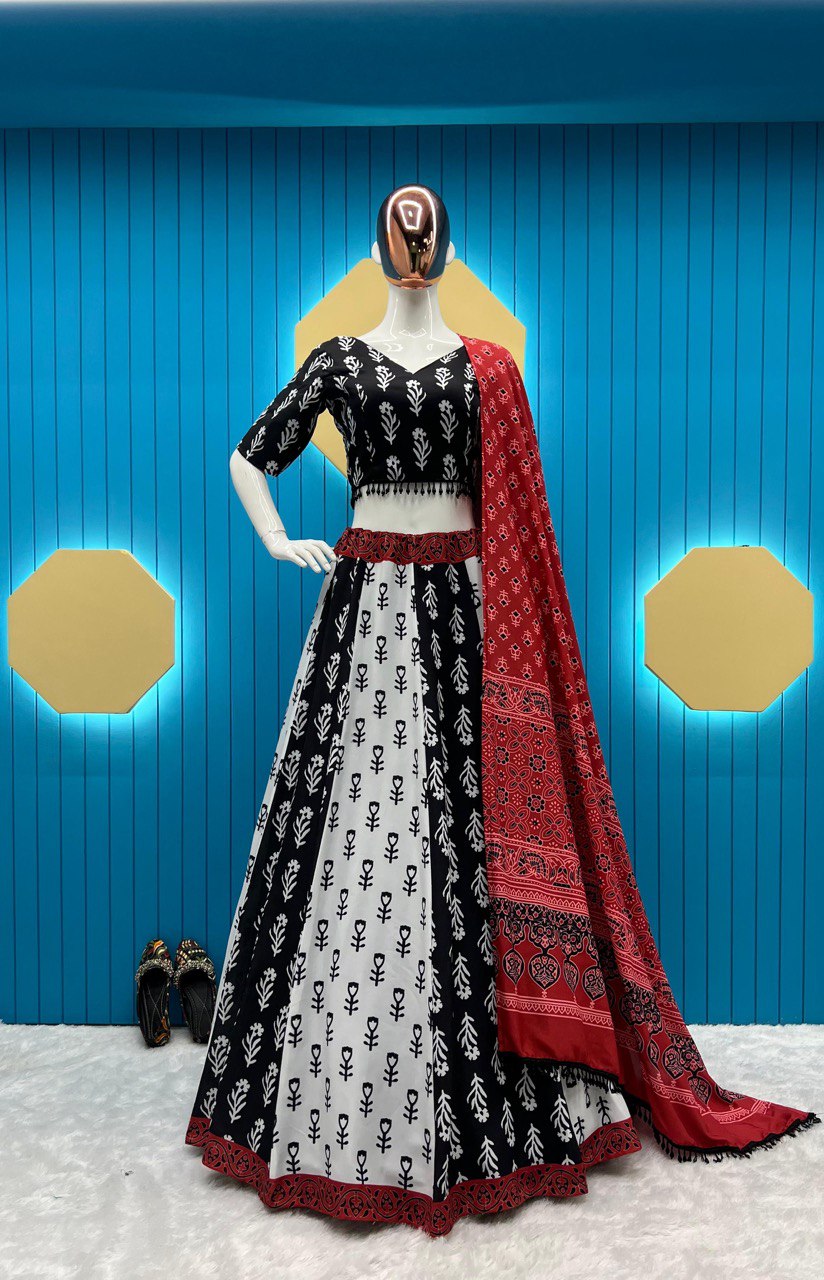 Rayon Printed Black and White Color Designer Lehenga Choli