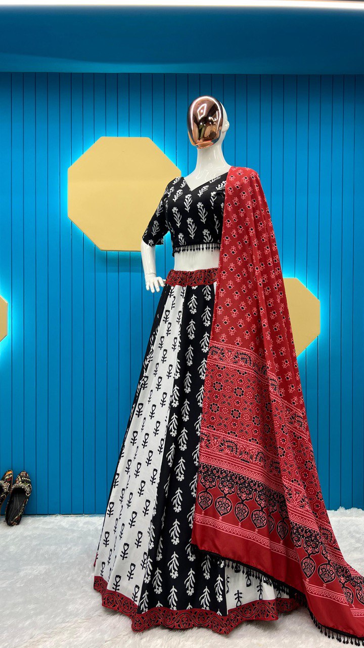 Rayon Printed Black and White Color Designer Lehenga Choli