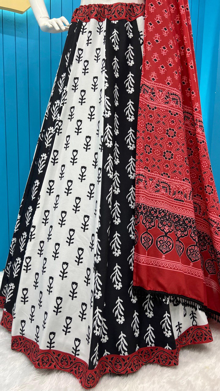 Rayon Printed Black and White Color Designer Lehenga Choli