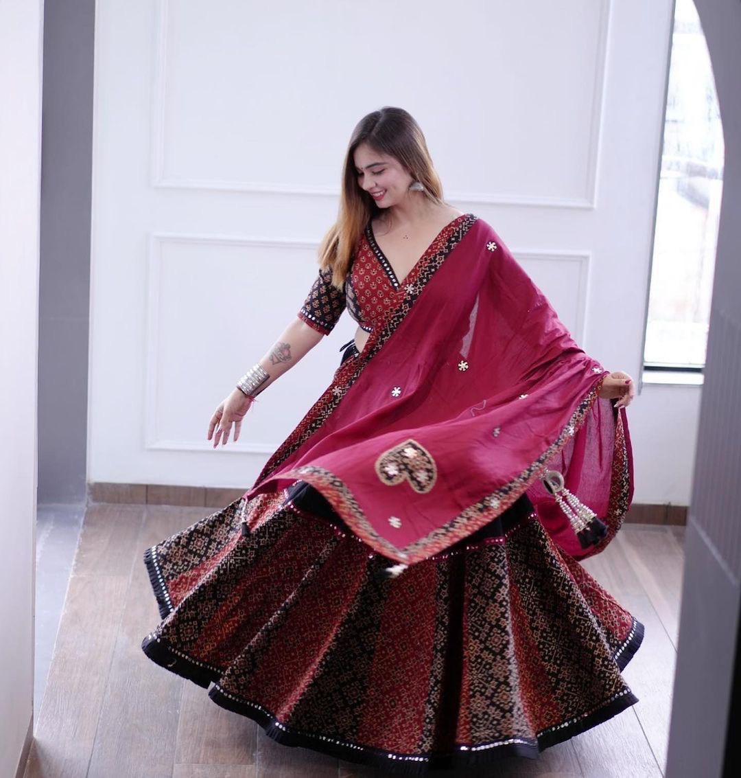 Black Colour Reyon With Printed Work  Navratri  Special Lehenga Choli Set