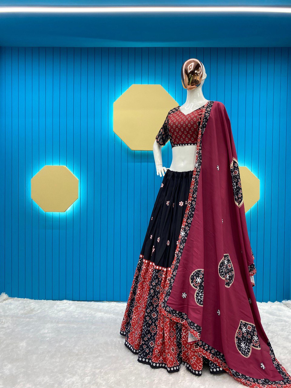 Black Colour Reyon With Printed Work  Navratri  Special Lehenga Choli Set