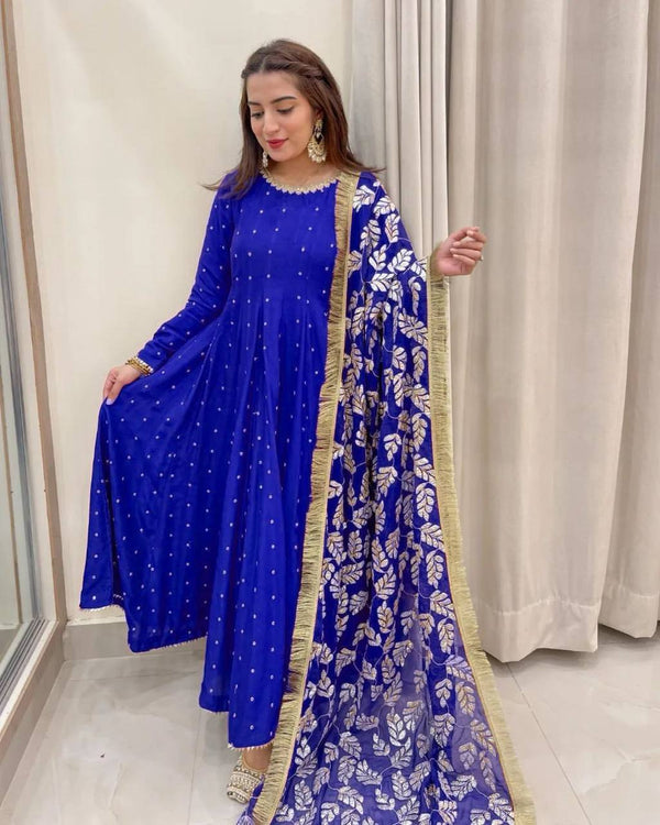 Blue Color Heavy Georgette New Designer Embroidered Anarkali Gown With Pallzo