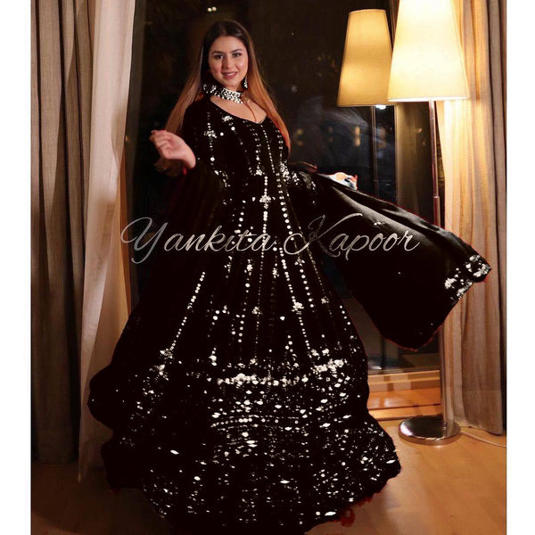 Black Color Heavy Georgette New Designer Embroidered Anarkali Gown With Sharara Suit