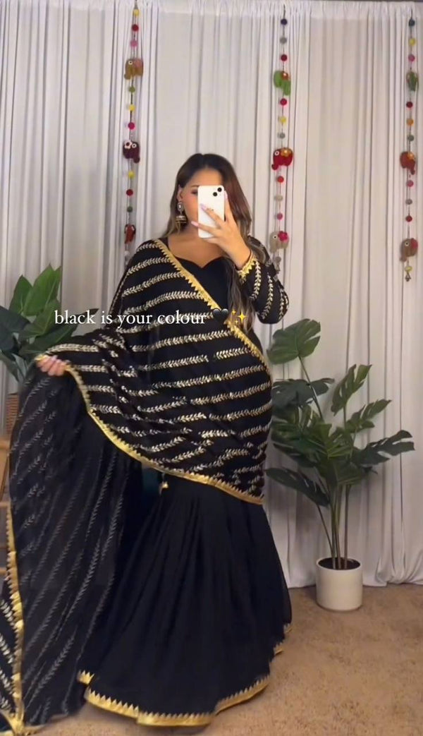 Black Color Embroidery with Sequence work Party Wear Lehenga Saree