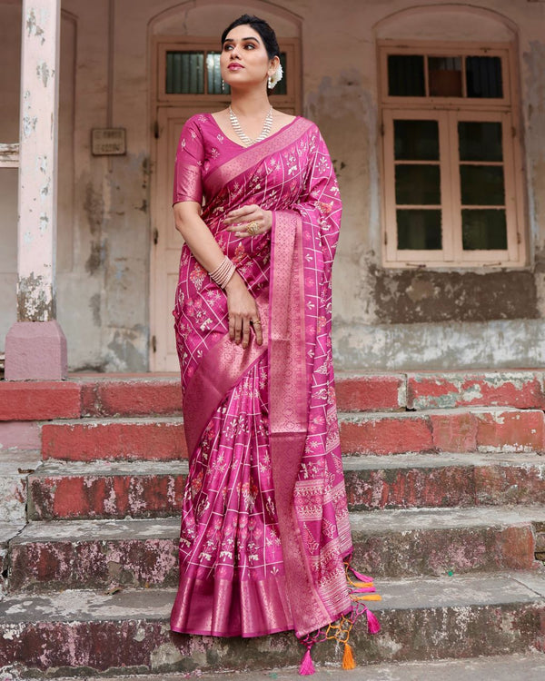 Rani Color Pure Silk Digital Printed Party Wear Saree