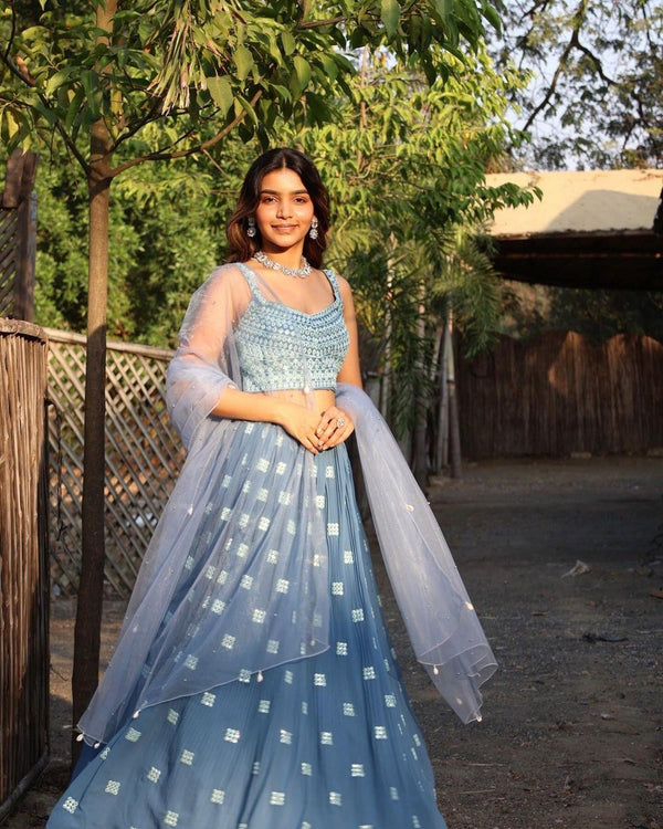 Blue Color Designer Georgette Party Wear Lehenga Choli