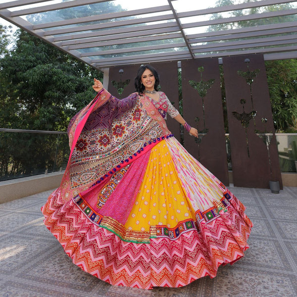 Yellow-Pink Color Digital Printed Designer Cotton Trendy Lehenga Choli