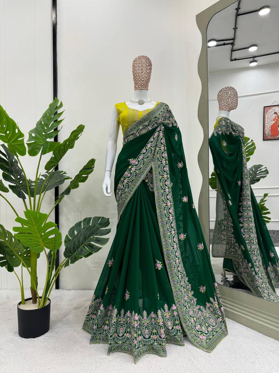 Green Color Wedding Wear Designer Trendy Heavy Georgette Saree