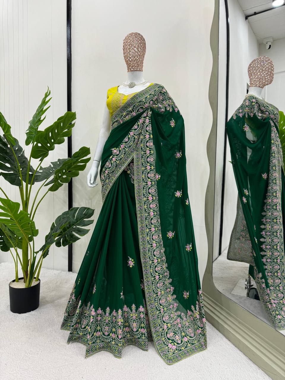 Green Color Wedding Wear Designer Trendy Heavy Georgette Saree