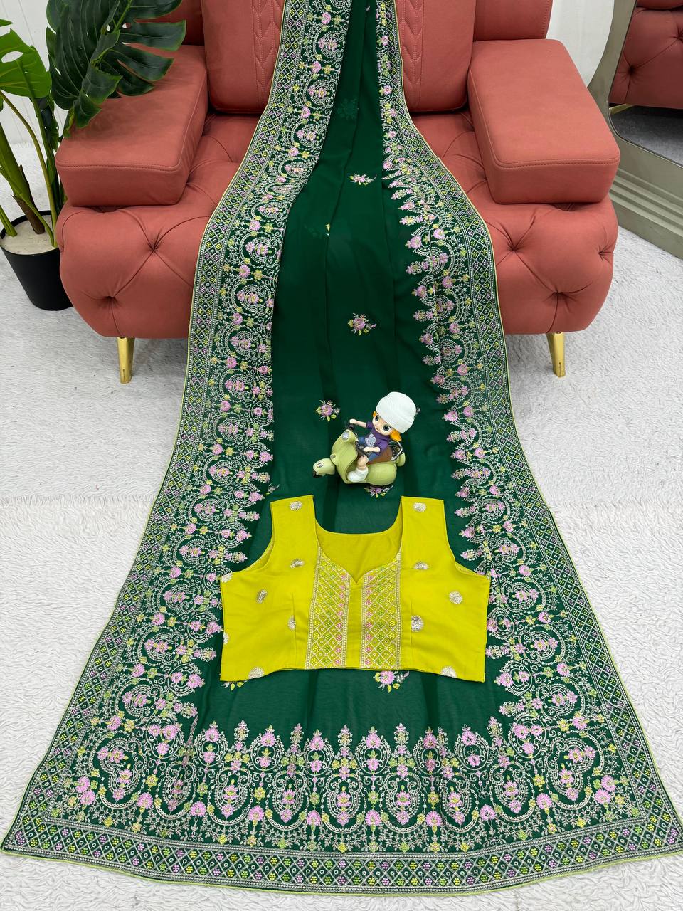 Green Color Wedding Wear Designer Trendy Heavy Georgette Saree