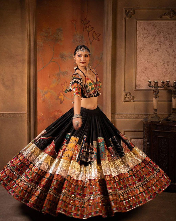 Black Color Navratri Special Mirror Work Designer Chaniya Choli