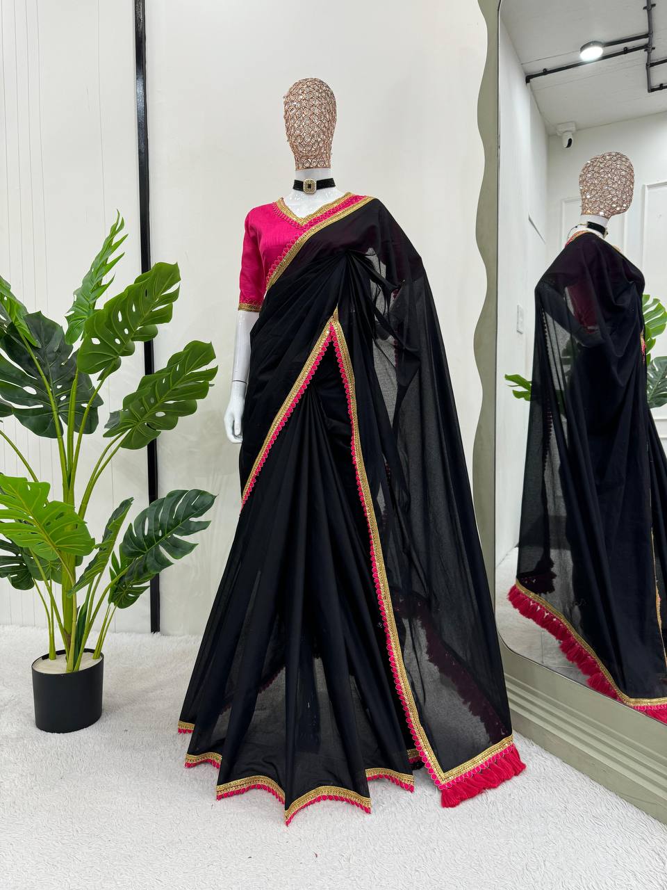 Black Color Mul Cotton Designer Trendy Party Wear Saree