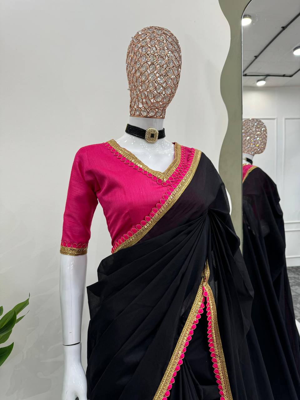 Black Color Mul Cotton Designer Trendy Party Wear Saree