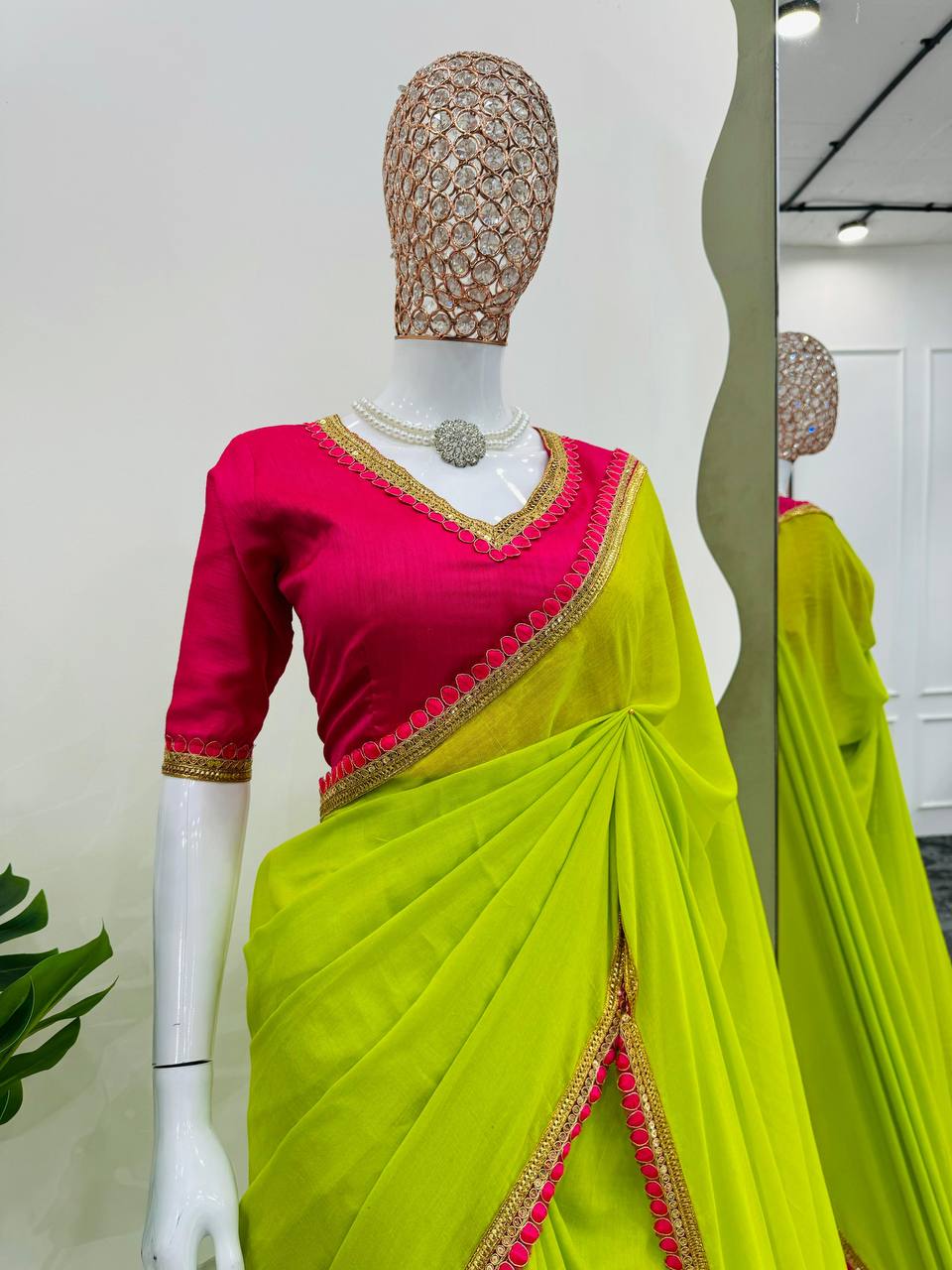 Lime Green Color Mul Cotton Designer Trendy Party Wear Saree