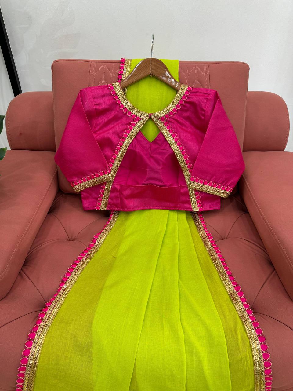 Lime Green Color Mul Cotton Designer Trendy Party Wear Saree