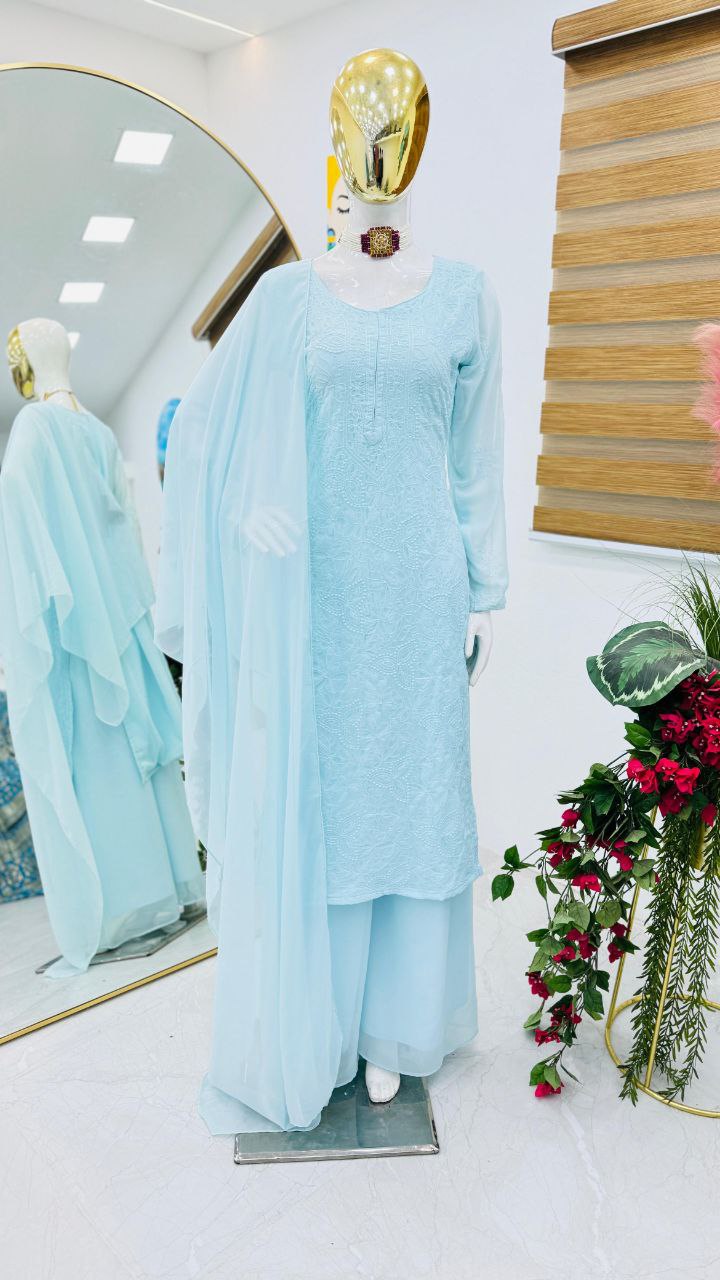 Light Blue Color Designer Georgette Party Wear Palazzzo Suit