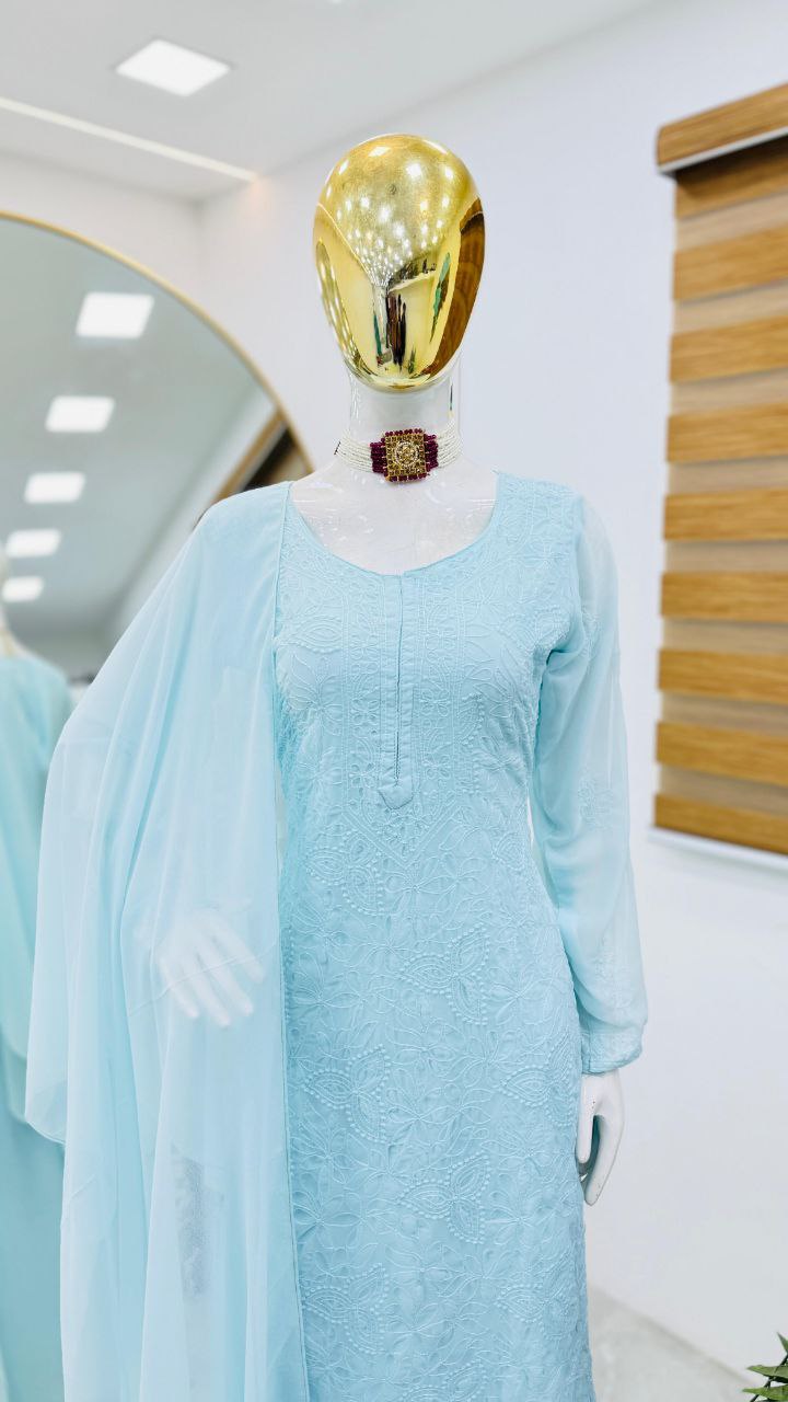 Light Blue Color Designer Georgette Party Wear Palazzzo Suit