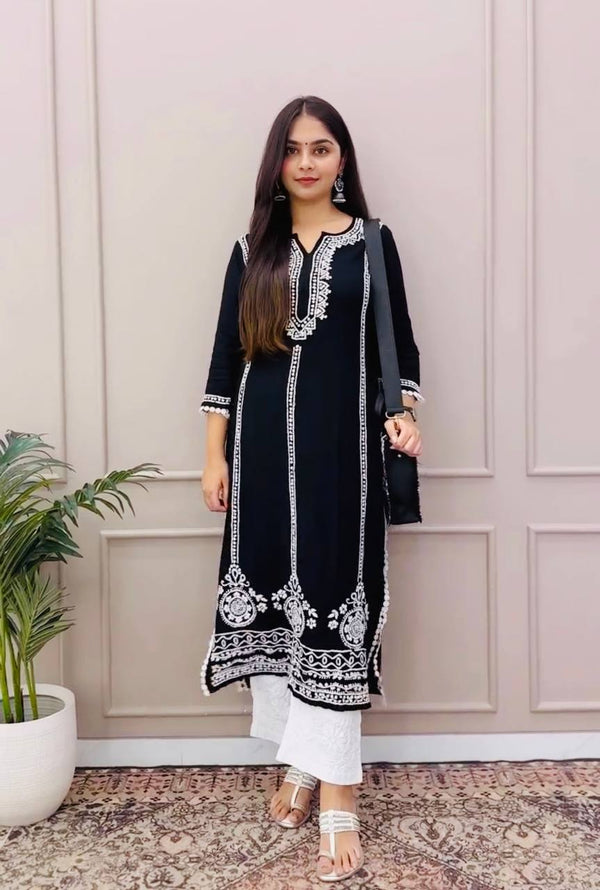 Black Color Designer Rayon Party Wear Palazzzo Suit