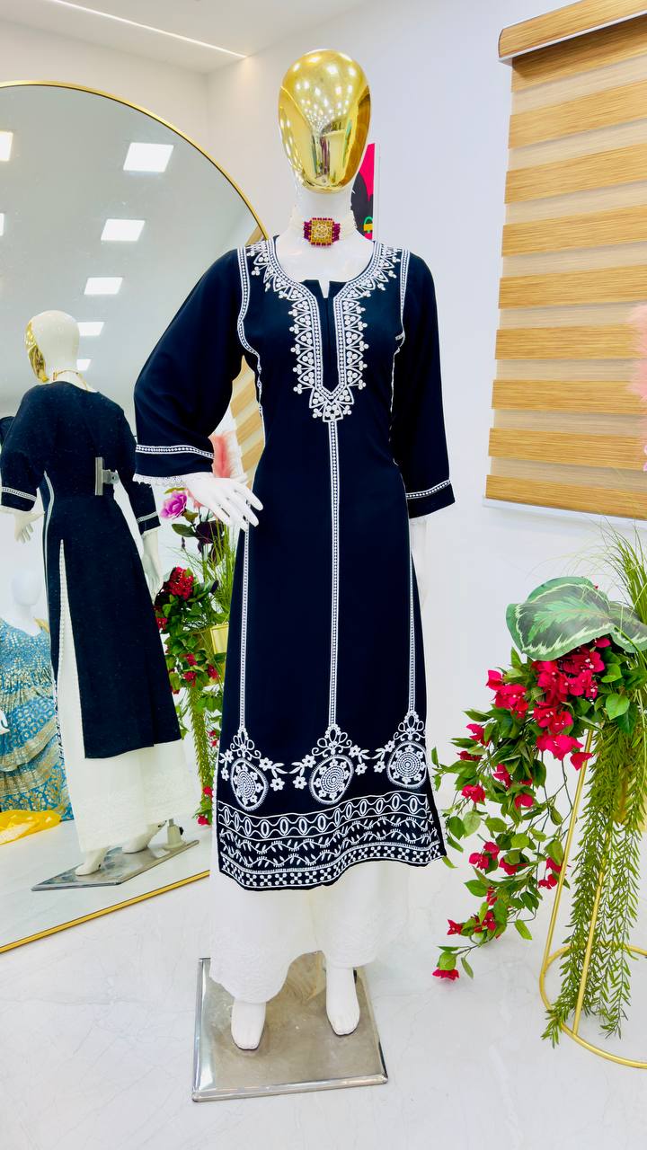 Black Color Designer Rayon Party Wear Palazzzo Suit