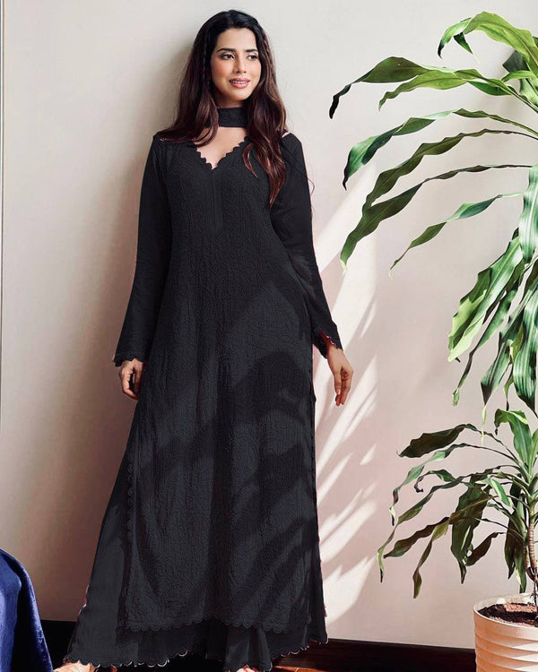 Black Color Casual Wear Trending Georgette Palazzo Suit