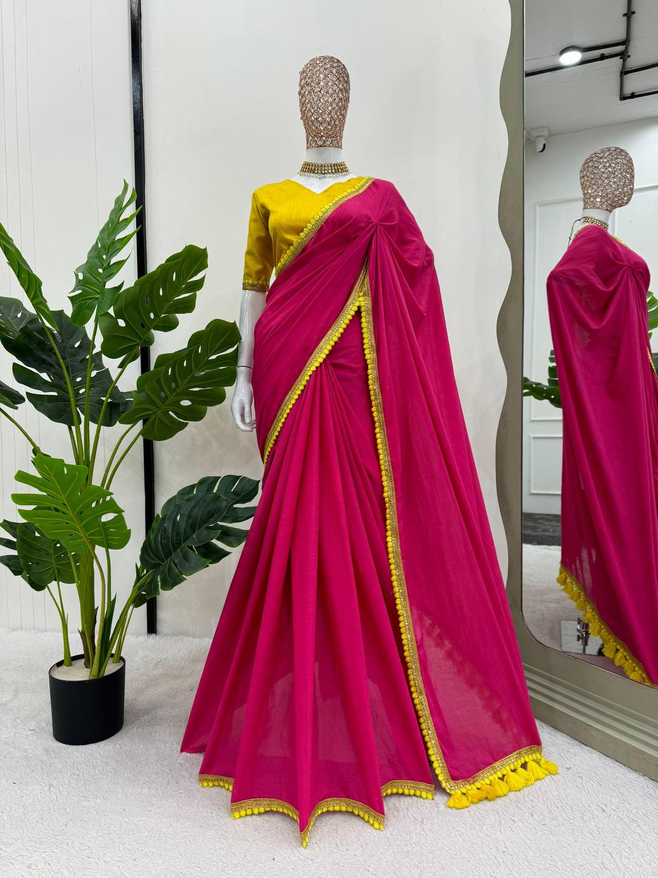 Dark Pink Color Mul Cotton Designer Trendy Party Wear Saree